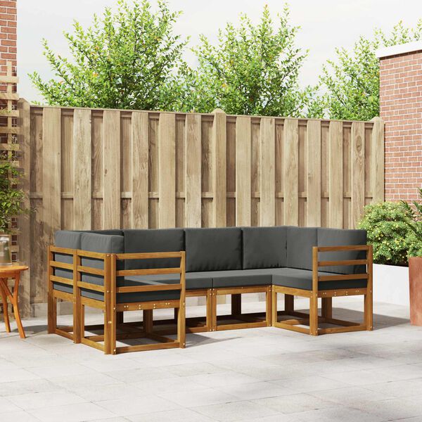 vidaXL Buiten bankenset met kussen 6 pcs Natuurlijk en Antraciet