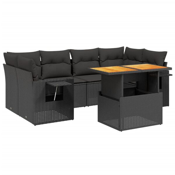 vidaXL 7-delige Loungeset met kussens poly rattan zwart