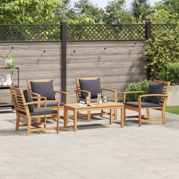 vidaXL Tuinbankenset 5 pcs Naturel Massief Teakhout