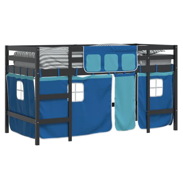 vidaXL Kinderhoogslaper met gordijnen 90x190 cm grenenhout blauw