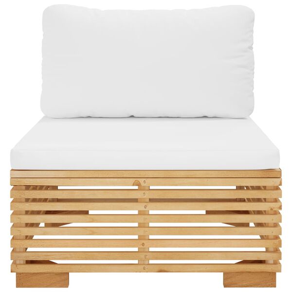 vidaXL Tuinmiddenbank met cr&egrave;mekleurige kussens massief teakhout