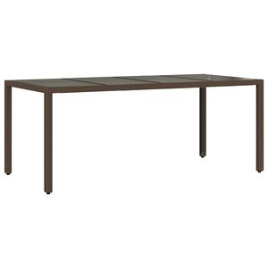 vidaXL Tuintafel met glazen blad 190x90x75 cm poly rattan bruin