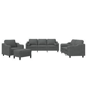 vidaXL 4-delige Loungeset met kussens stof donkergrijs