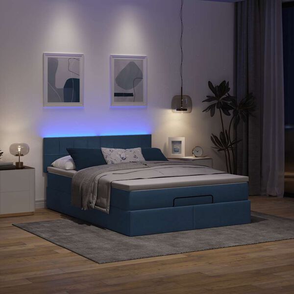 vidaXL Bed poef met matras en LED's stof 140x190 cm blauw