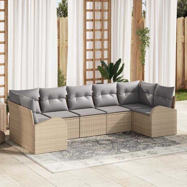 vidaXL Tuin Sofa Set met kussen 7 pcs Beige Poly Rattan