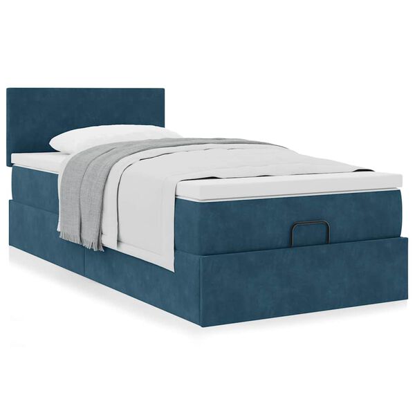 vidaXL Ottoman bed met matras 100x200 cm fluweel donkerblauw
