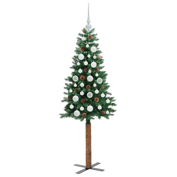 vidaXL Slanke Kerstboom Groen 150 cm PVC en massief dennenhout