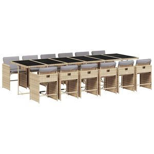 vidaXL 13-delige Tuinset met kussens poly rattan gemengd beige