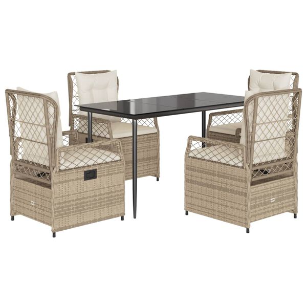 vidaXL 5-delige Tuinset met kussens poly rattan beige
