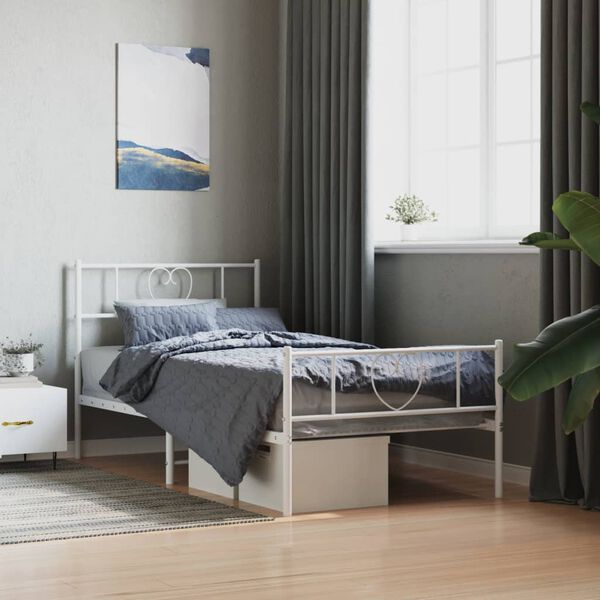 vidaXL Bedframe met hoofd- en voeteneinde metaal wit 80x200 cm