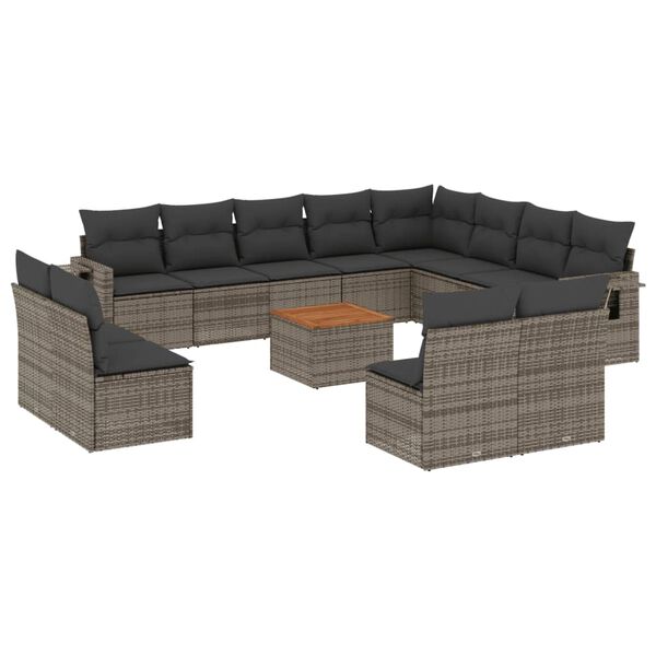 vidaXL 13-delige Loungeset met kussens poly rattan grijs