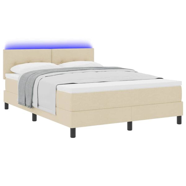 vidaXL Boxspring bed met matras met LED Cr&egrave;me 140 x 200 cm Stof