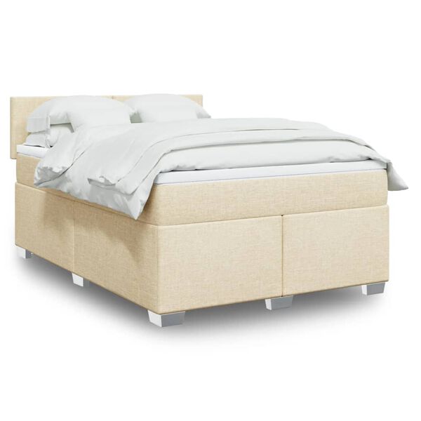 vidaXL Boxspring met matras stof cr&egrave;mekleurig 160x200 cm