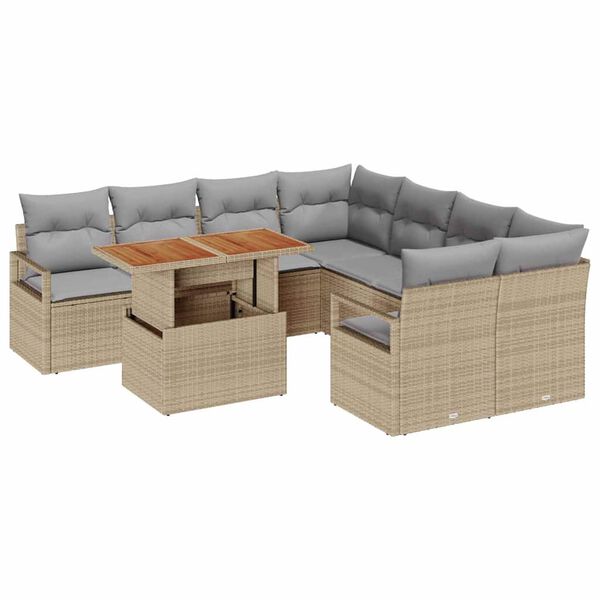 vidaXL Tuin Eetset met kussen 9 pcs Beige en Grijs