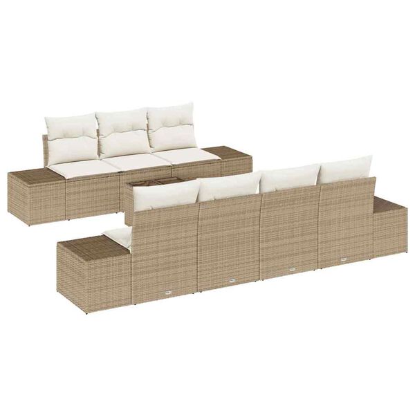 vidaXL Tuin Sofa Set met kussen 8 pcs Beige en Cr&egrave;me poly rattan
