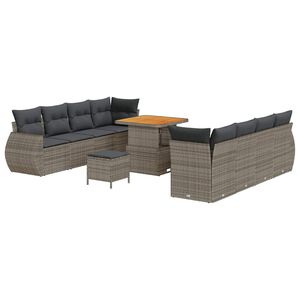 vidaXL Tuin Sofa Set met kussen met opslag 11 pcs Grijs poly rattan