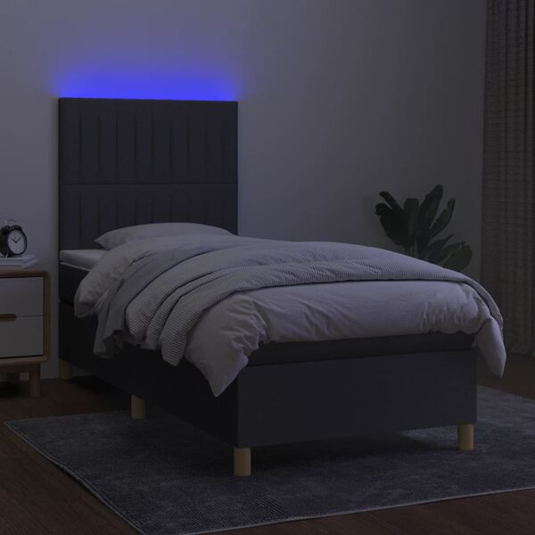 vidaXL Boxspring met matras en LED stof donkergrijs 100x200 cm