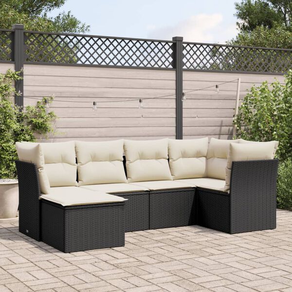vidaXL 6-delige Loungeset met kussens poly rattan zwart