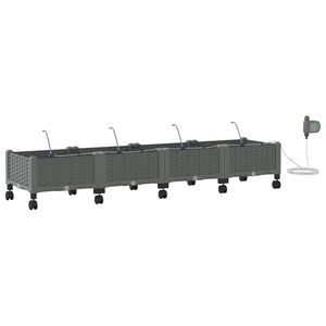 vidaXL Tuin Pot met Irrigatie en Wielen 4 st Lichtgrijs PP