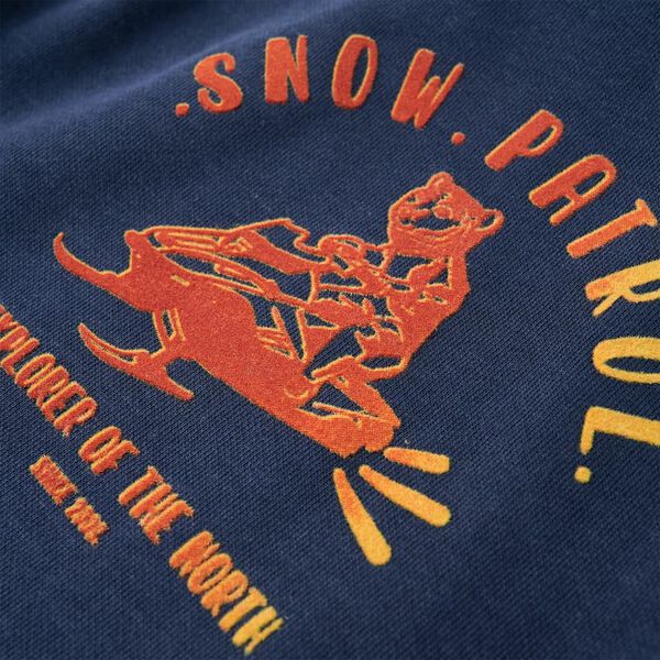 Kindertrui met capuchon 128 gem&ecirc;leerd marineblauw en oranje