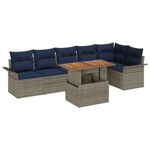 vidaXL Tuinbankenset 7 st Grijs en Marineblauw poly rattan