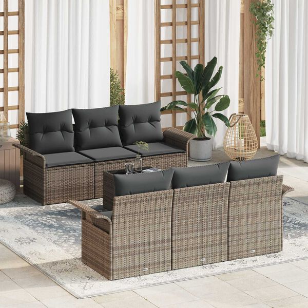 vidaXL Tuin Sofa Set met kussen 7 pcs Grijs poly rattan