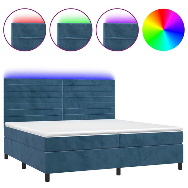 vidaXL Boxspring met matras en LED fluweel donkerblauw 200x200 cm