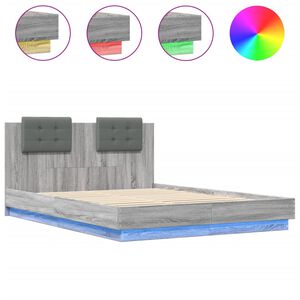 vidaXL Bedframe met hoofdbord en LED grijs sonoma eiken 120x200 cm