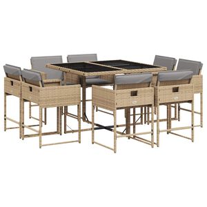 vidaXL 9-delige Tuinset met kussens poly rattan gemengd beige