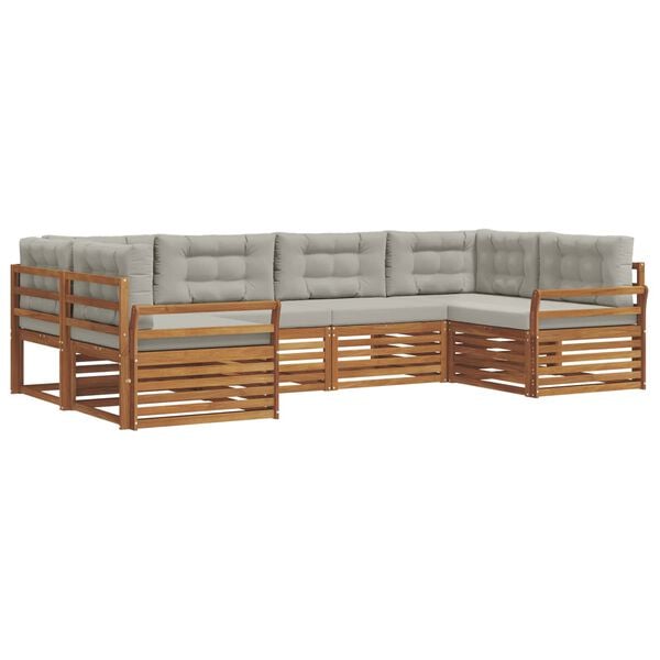 vidaXL Buiten bankenset met kussen 6 pcs Natuurlijk en Lichtgrijs