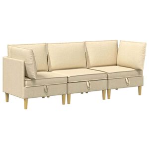 vidaXL Modulaire Sofa Set met Opslag 3 st Cr&egrave;mekleurig Stof