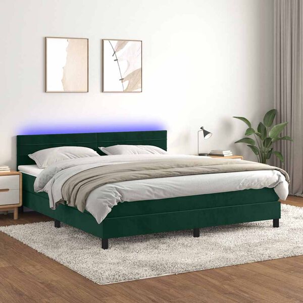 vidaXL Boxspring met matras en LED fluweel donkergroen 160x200 cm