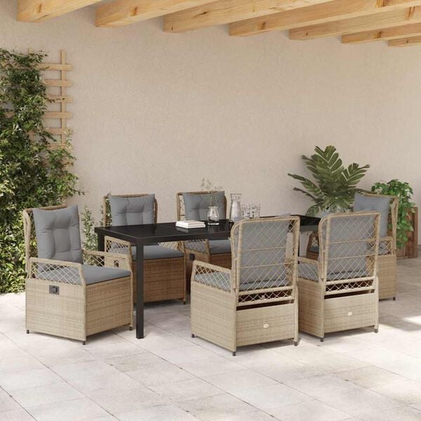 vidaXL Tuin eettafelset 7 pcs Beige en Licht Grijs poly rattan