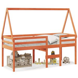vidaXL Hoogslaper met dak massief grenenhout wasbruin 90x200 cm