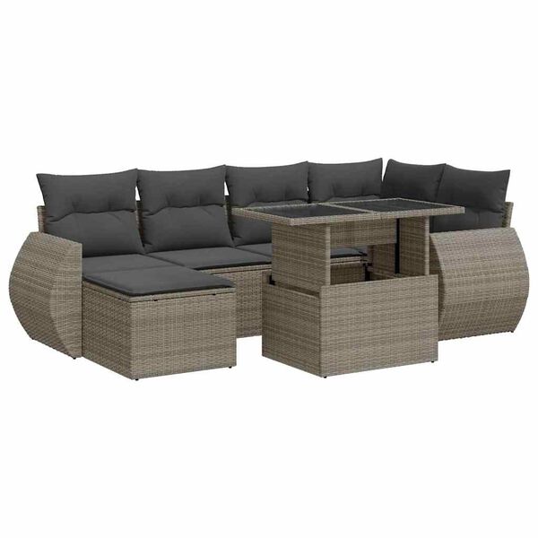 vidaXL 7-delige Loungeset met kussens poly rattan grijs