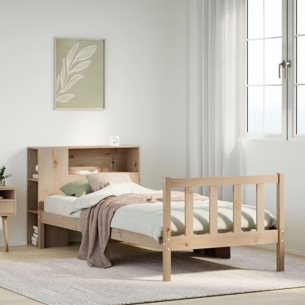 vidaXL Bed met boekenkast zonder matras massief grenenhout 75x190 cm