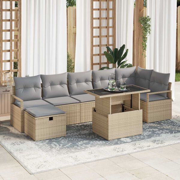 vidaXL Tuin Sofa Set met kussen met opslag 8 pcs Beige Poly riet