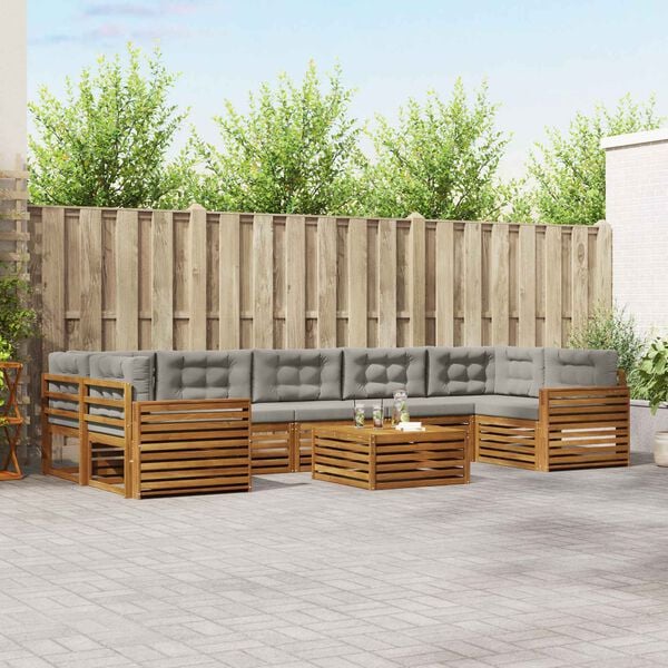vidaXL Buiten bankenset met kussen 8 pcs Natuurlijk en Lichtgrijs