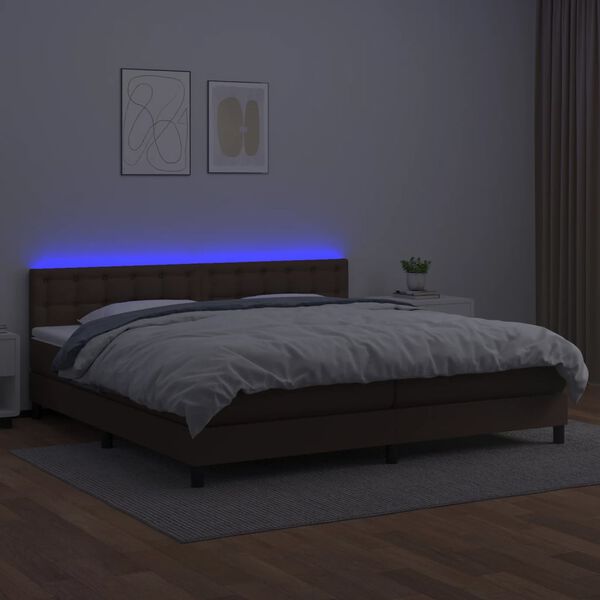 vidaXL Boxspring met matras en LED kunstleer bruin 200x200 cm