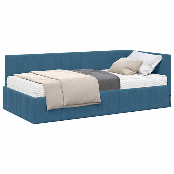 vidaXL Hoekbedframe met Matras met matras 2 pcs Blauw Fluweel