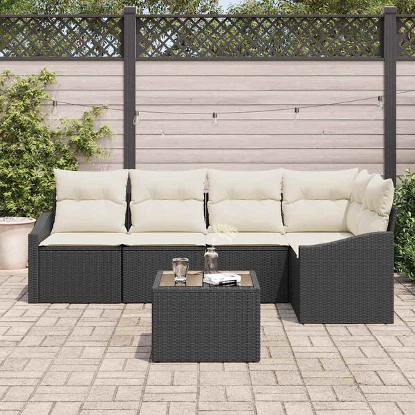 vidaXL Bankstel met kussen 6 pcs Zwart poly rattan