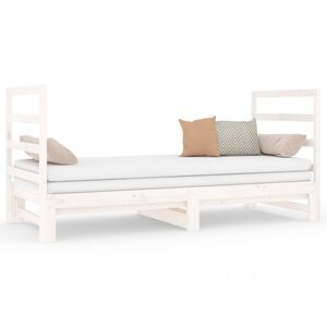 vidaXL Slaapbank uitschuifbaar massief grenenhout wit 2x(90x190) cm