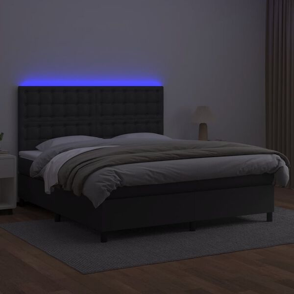 vidaXL Boxspring met matras en LED kunstleer zwart 180x200 cm