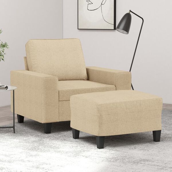 vidaXL Fauteuil met voetenbank 60 cm stof cr&egrave;mekleurig