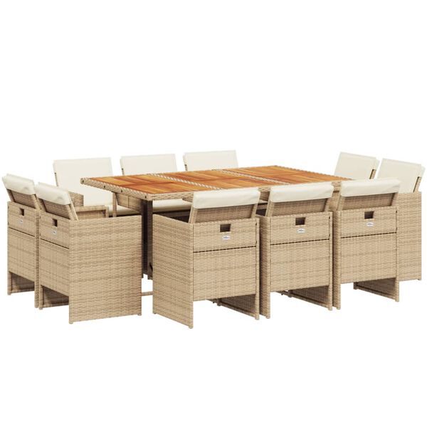 vidaXL 11-delige Tuinset met kussens poly rattan beige