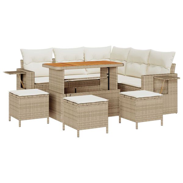 vidaXL Tuin Sofa Set met kussen met opslag 9 pcs beige en crèmekleurig