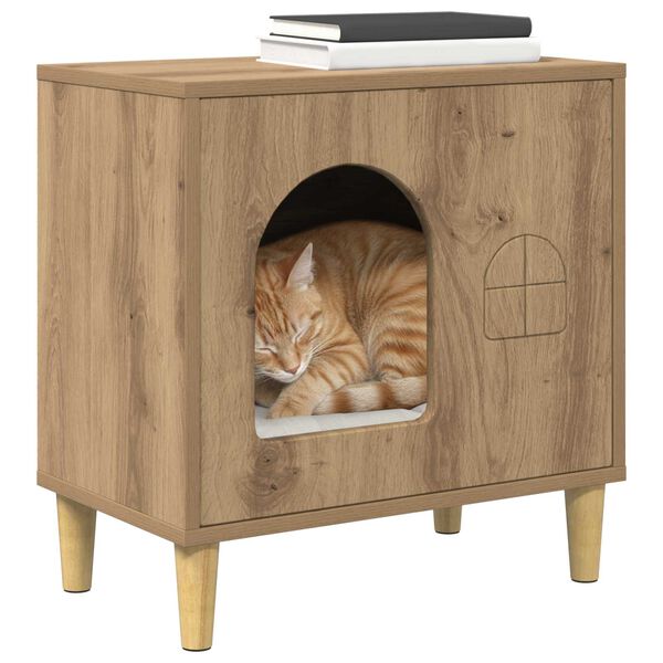 vidaXL Kattenhuis Ambachtelijk eiken 51 x 30 x 52 cm Bewerkt hout