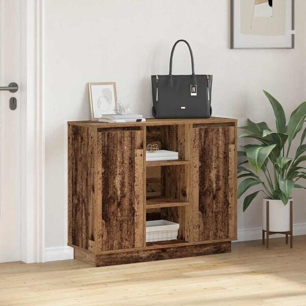 vidaXL LED Sideboard Oudhout 90 x 32 x 75 cm Bewerkt hout
