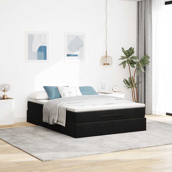 vidaXL Ottoman bed met matras 140x200cm fluweel zwart