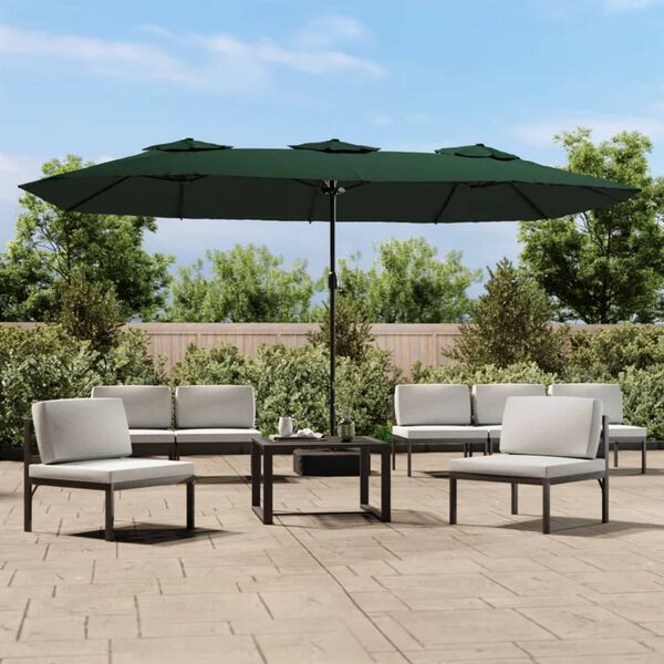 vidaXL Parasol dubbel dak met LED 449x265 cm groen